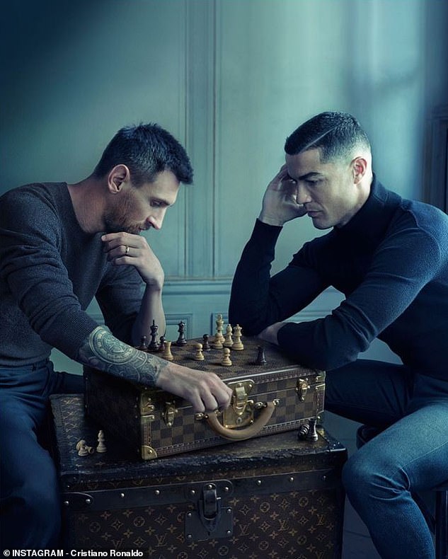 Messi and Ronaldo posed together playing chess in an advertisement for the fashion brand Louis Vuitton