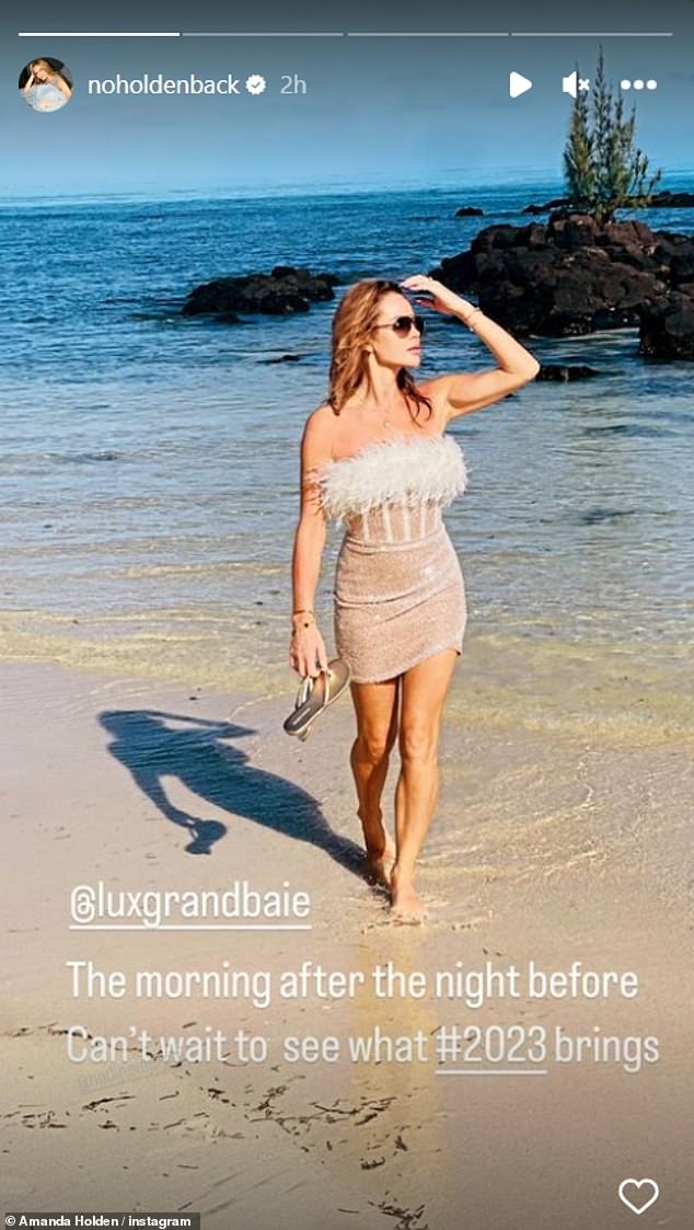 The Morning After: Amanda kicked off the new year in style, hitting the beach after a night out with her family.