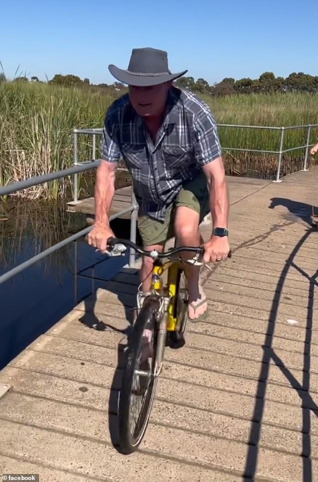 The sight of Mr Rushworth riding a 'very cool bike' that the group had dug out of the mud along a path was also posted on social media.