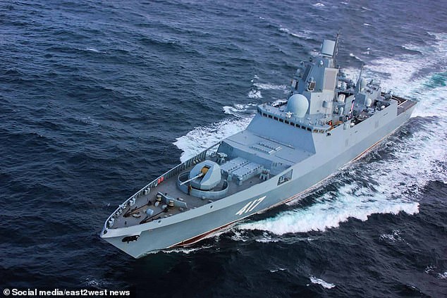 The Russian despot took part in an online ceremony with Sergei Shoigu to deploy the Admiral Gorshkov (pictured)