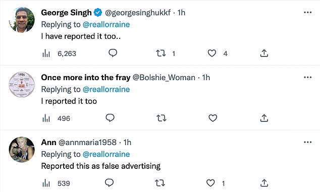 Supportive: Some of Lorraine's followers showed their support, telling her that they had also denounced the false claims in the tweet.