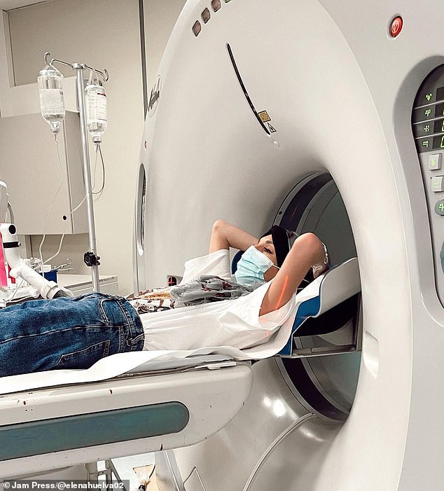 Elena in the hospital having a scan.  She was diagnosed with cancer during her teens and she endured six years of testing and treatment.