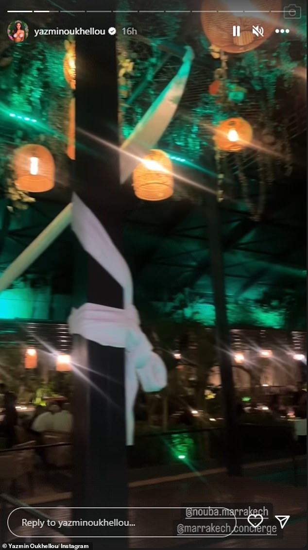 Indulgent: Yazmin also shared a video of the unique Nouba Restaurant Marrakech on her Instagram Stories this week