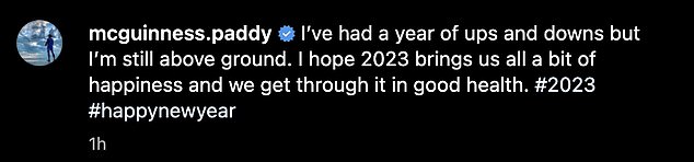 On reflection: Alongside the clip, he wrote: 'I've had an up and down year, but I'm still on the ground.  I hope 2023 brings us all a bit of happiness and we get through it in good health'