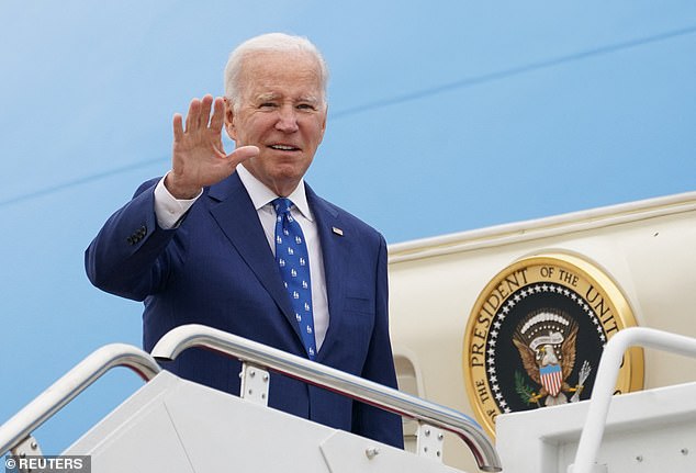 President Joe Biden waves as he boards Air Force One for this trip to Kentucky on Wednesday, touting bipartisanship as the House is still embroiled in drama over who will become the next speaker.