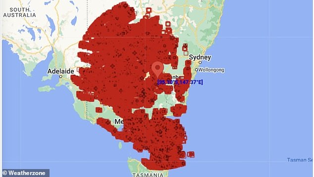 A shocking amount of lightning was recorded across New South Wales, Victoria and Tasmania thanks to the widespread storm, details in photo