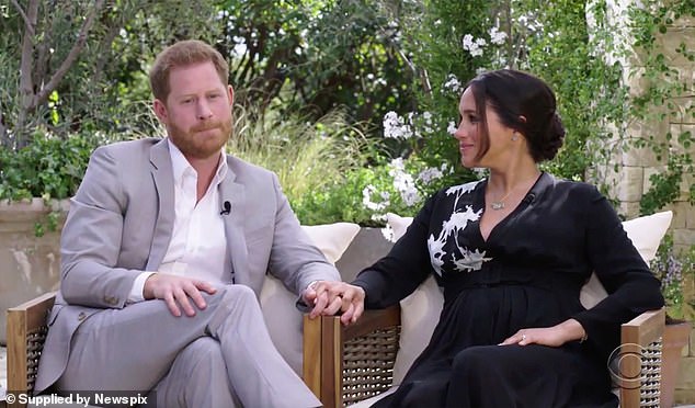 Spare will need to sell about 1.7 million copies for Penguin Random House to turn a profit, according to an analysis.  But observers say the public may be sick of hearing Harry and Meghan, after their Netflix docuseries and explosive interview with Oprah (pictured)