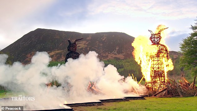 They're on fire!  The contestants participate in a variety of wild challenges.