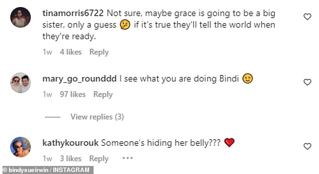 Fans wildly speculated when Bindi appeared to hide her baby bump in her most recent photos.