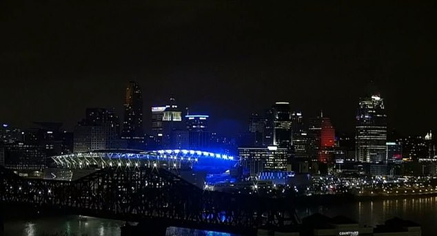 The Cincinnati Bangels' Paycor Stadium, where Hamlin collapsed, glowed blue Tuesday