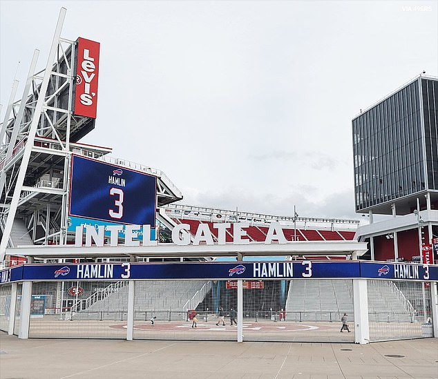 The San Francisco 49ers' Levi Stadium displayed Damar Hamlin's jersey number on their billboards