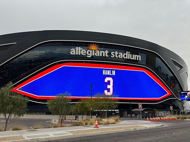 The Las Vegas Raiders' Allegiant Stadium opted to display Hamlin's jersey number in Bills colors