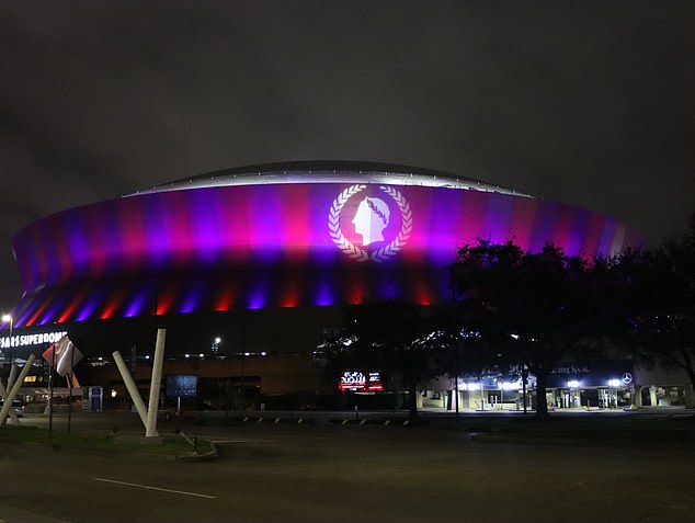 Caesar's Superdome in New Orleans, home of the Saints, was also lit up in Bills colors.