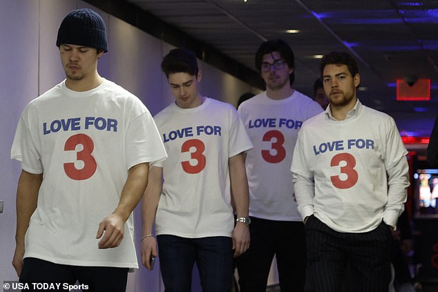 Sabers players wore T-shirts reading 'Love for 3' before facing the Capitals in Washington