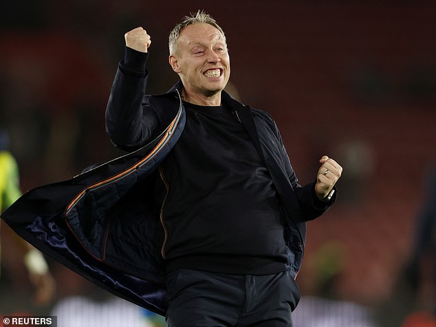 Forest boss Steve Cooper celebrates after his team left the relegation zone.