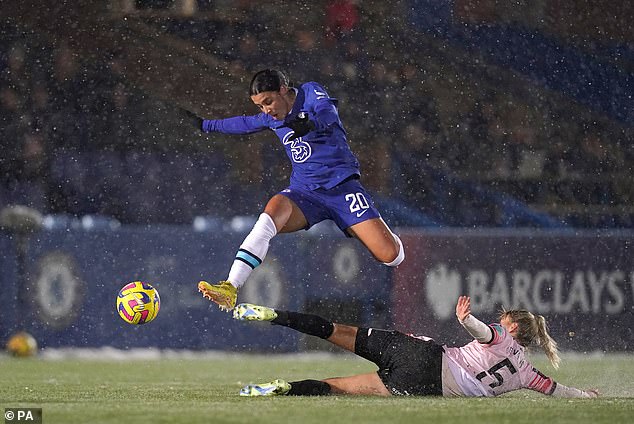 2022 was a big year for Kerr (pictured playing for Chelsea), who finished an impressive third at the Women's Ballon d'Or once again and picked up back-to-back WSL Golden Boots for Chelsea.