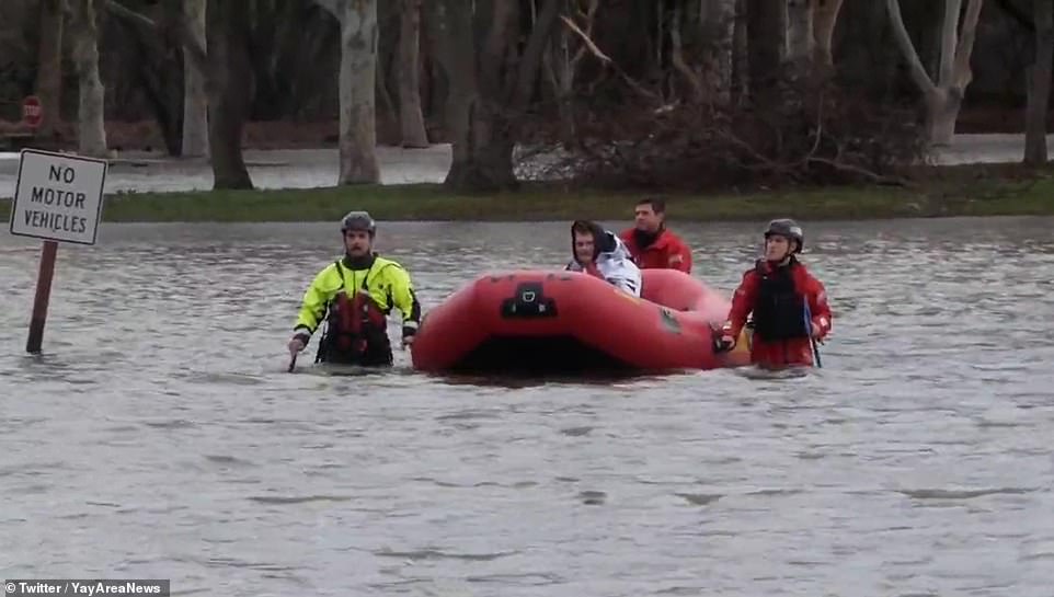 Sacramento fire crews had to rescue a resident due to heavy flooding in the area.