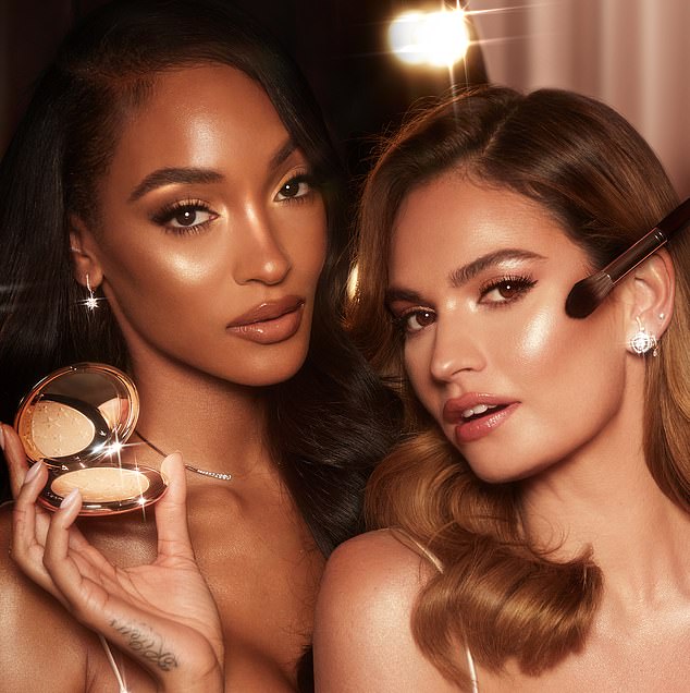 Glowing: Her radiant look, which included pink lipstick and shimmering bronze brushed across her cheekbones, was created by celebrity makeup artist Charlotte Tilbury