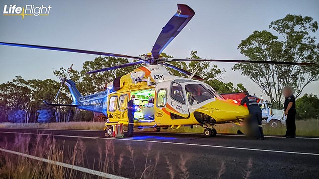 RACQ Lifelight helicopter attended the scene near Injune in January 2022 (pictured)