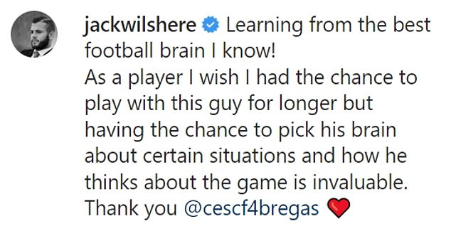 The Arsenal under-18 boss took to Instagram to show his appreciation to Fabregas for his advice.