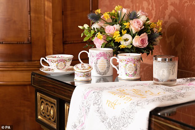 The pieces include a mug, priced at £25, a pillbox at £40, a jug at £45, and a teacup and saucer priced at £70.