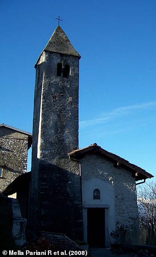 The final moments of the man's life were determined by scientists using skeletal remains discovered at the church of San Biagio (pictured) in Cittiglio, Italy