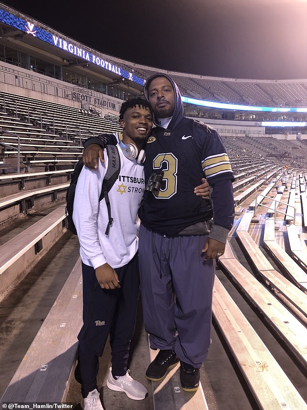 Damar Hamlin pictured with her father, Mario, during his playing days at Pitt