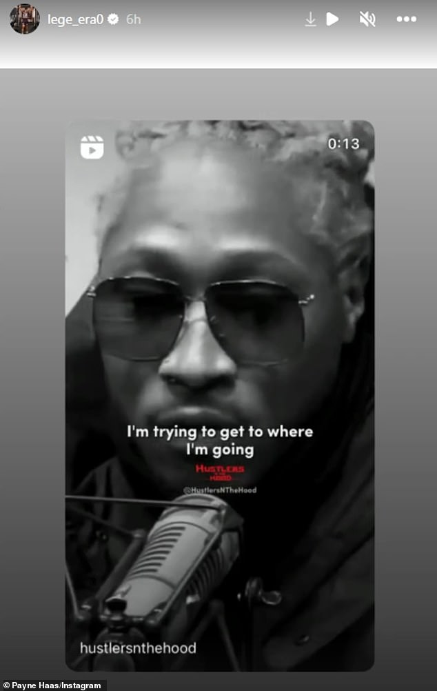 On Thursday, Haas shared a cryptic Instagram video of American rapper Future (above) saying: 