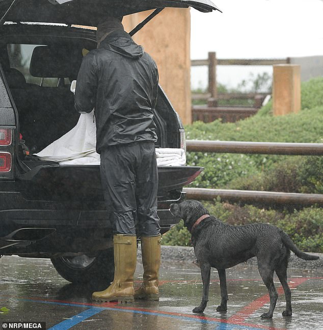 The trunk of his car was protected from bad weather.  Then the prince grabbed a ball to throw to his pet in the arena.