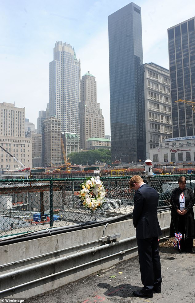 The young Prince, who was 25 years old at the time, paid his respects at Ground Zero.  Construction of the monument was just underway when he first visited