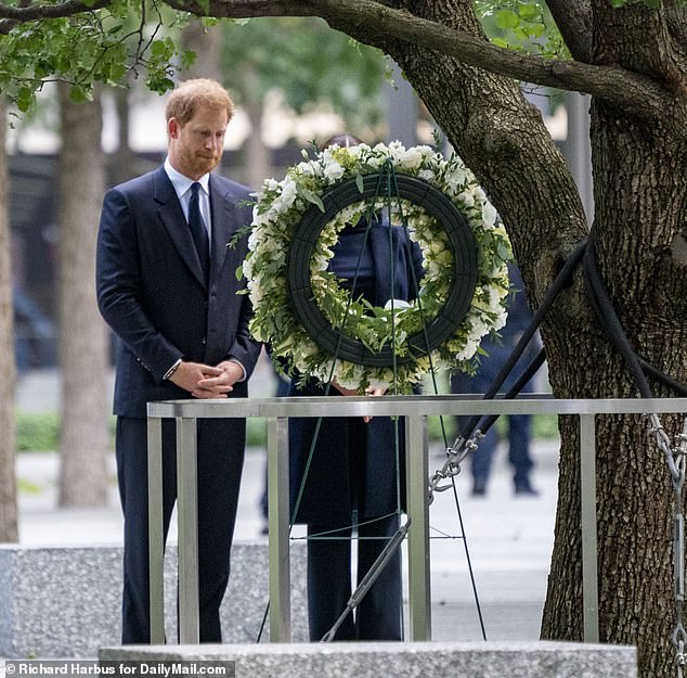 The couple held a moment of silence at the wreath laying at the Twin Towers site during their trip to the Big Apple in September 2021.