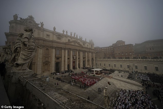 Cardinals and mourners arrive for the funeral of Pope Emeritus Benedict XVI at St. Peter's square in Vatican City, Vatican