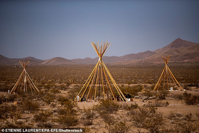 Tipi frame stand in the desert outside of Nipton, California