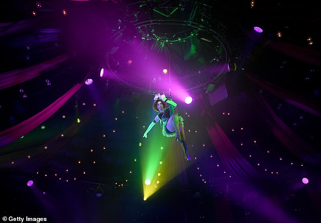 An acrobat performs at a Spiegelworld show in Las Vegas in 2020. The company intends to turn Nipton into a circus town.