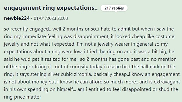 She admitted her expectations were low, but said she was upset when she found out that her fiancé 