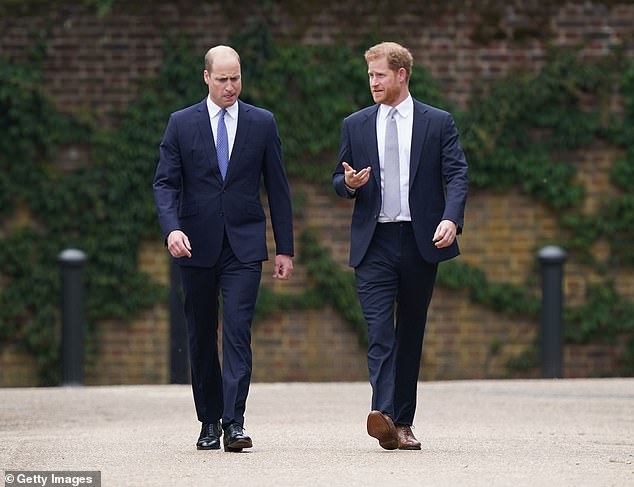 Harry, seen here with William in 2021, asked his brother and sister-in-law for advice on whether to wear a Nazi uniform or a pilot's uniform to the party.