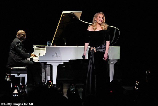 Adele was filmed hobbling across the stage at a New Year's Eve Concert at Caesar's Palace' stadium called the Colosseum in Las Vegas, Nevada. She is shown above performing in the same stadium in November last year.