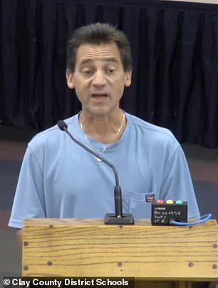 Bruce Friedman, president of the Florida chapter of No Left Turn in Education, confronted school board members about the content of the books that are available in his son's school system.