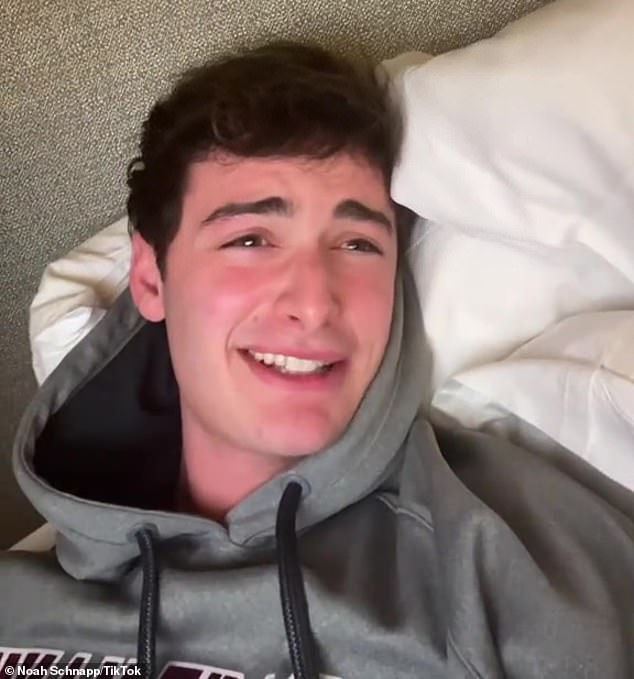 Casual: The 18-year-old actor shared the news in a TikTok clip where he was wearing a hoodie while lying on a pillow.