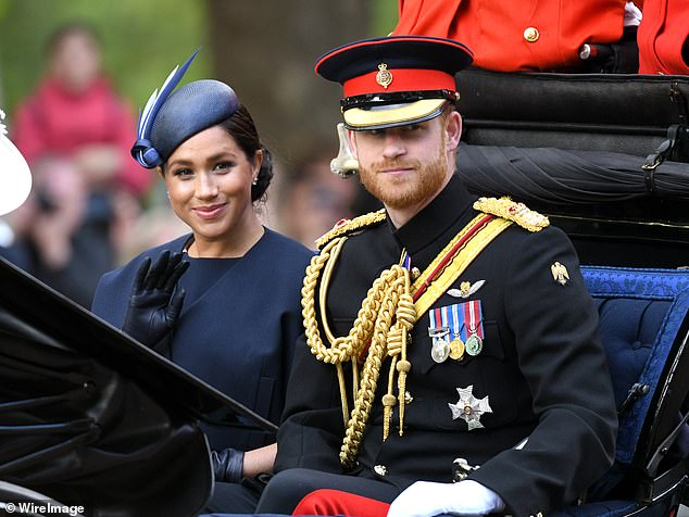 Prince Harry and Meghan Markle have not confirmed if they will attend King Charles's coronation in May.  Pictured at Trooping the Color in June 2019