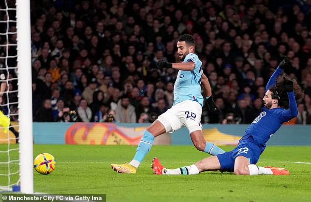 Marc Cucurella (right) was caught as Riyad Mahrez (centre) scored the game-winner.