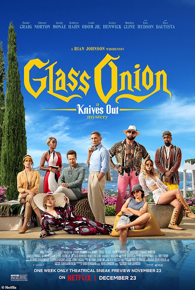 Plot: Glass Onion follows Detective Benoit Blanc (Daniel Craig) as he tries to solve a mystery in Greece involving a tech billionaire and his friends.