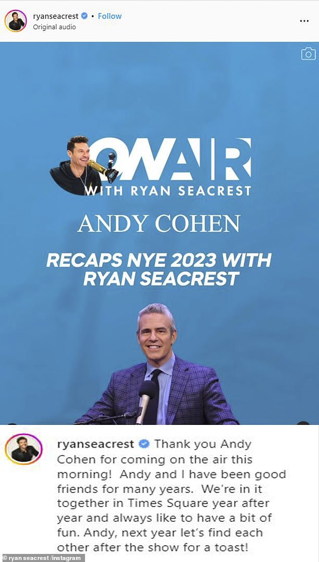 Contested fight: Seacrest reiterated that he and Cohen have been 'good friends for many years' in an Instagram post after appearing on his radio show