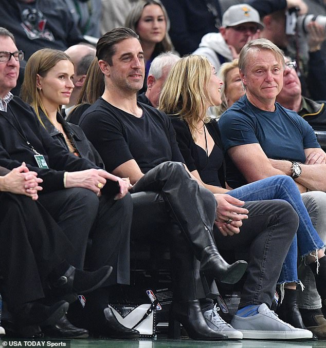 Mallory (left) and Aaron (center) were again photographed courtside at the Bucks in December 2022