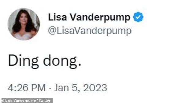 Dead Witch: 'Ding-dong,' Vanderpump posted on Twitter to her roughly 1.8 million followers, referencing 'Ding-Dong!  The Witch Is Dead' from the 1939 film The Wizard of Oz