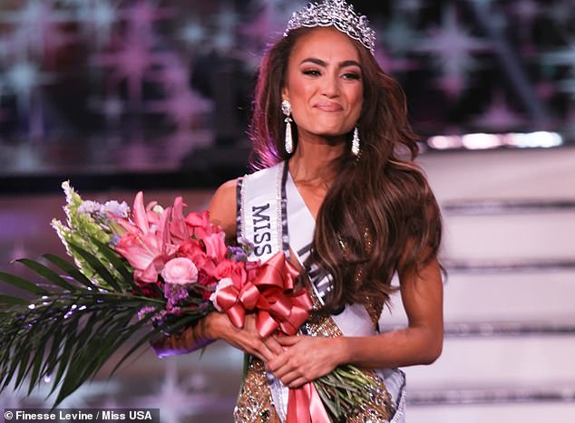 Gabriel, who was crowned Miss USA on October 3 (pictured), was accused by her fellow contestants of being the default winner and breaking her contract and receiving favorable treatment from pageant executives .