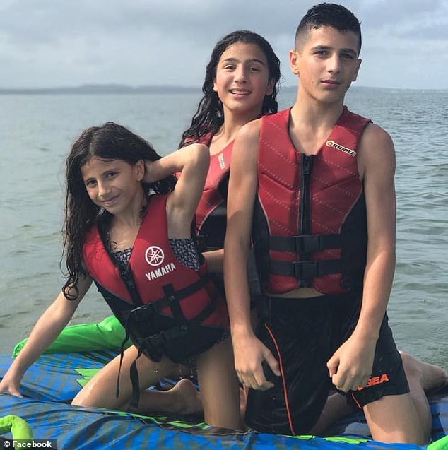 Ms Abdallah's three children Antony, 13, Angelina, 12 and Sienna, eight (all pictured) and their cousin Veronique Sakr, 11, were killed by a drunk driver in Oatlands in 2020