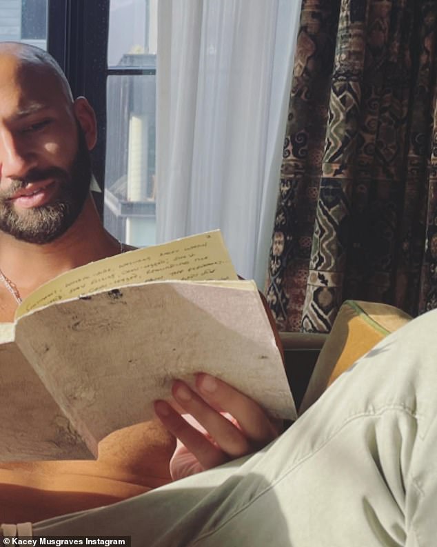 Artsy: There was another artistic snapshot of the author, once again shirtless, while reading a book.