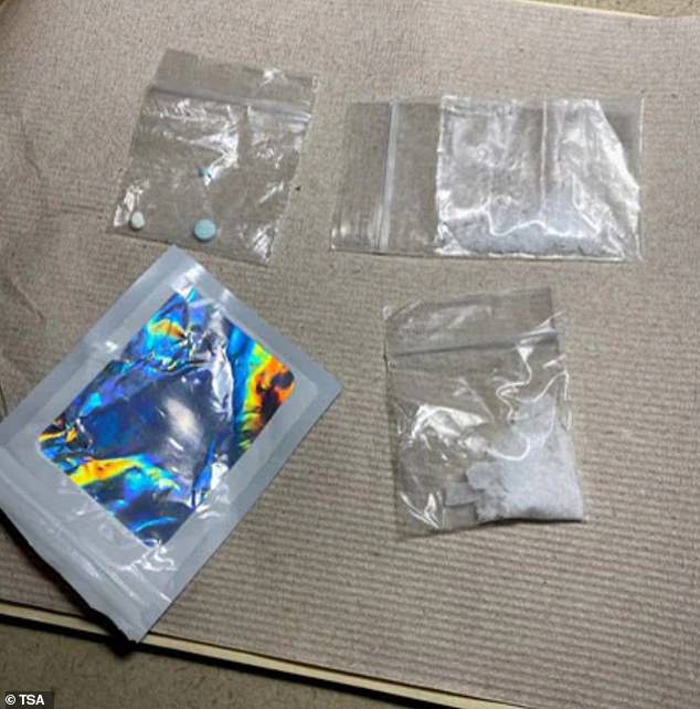 Agents at the Boise Idaho airport discovered clear bags of white powder and pills from a traveler.