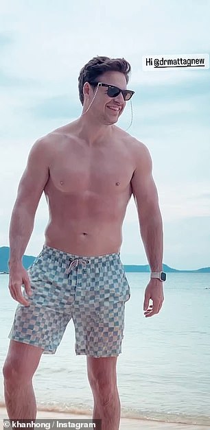 Matt Agnew is enjoying a trip to Vietnam with his close friend Khanh Ong.  The former Bachelor star, 35, showed off his ripped physique on a beach in a video shared by the celebrity chef, 30.